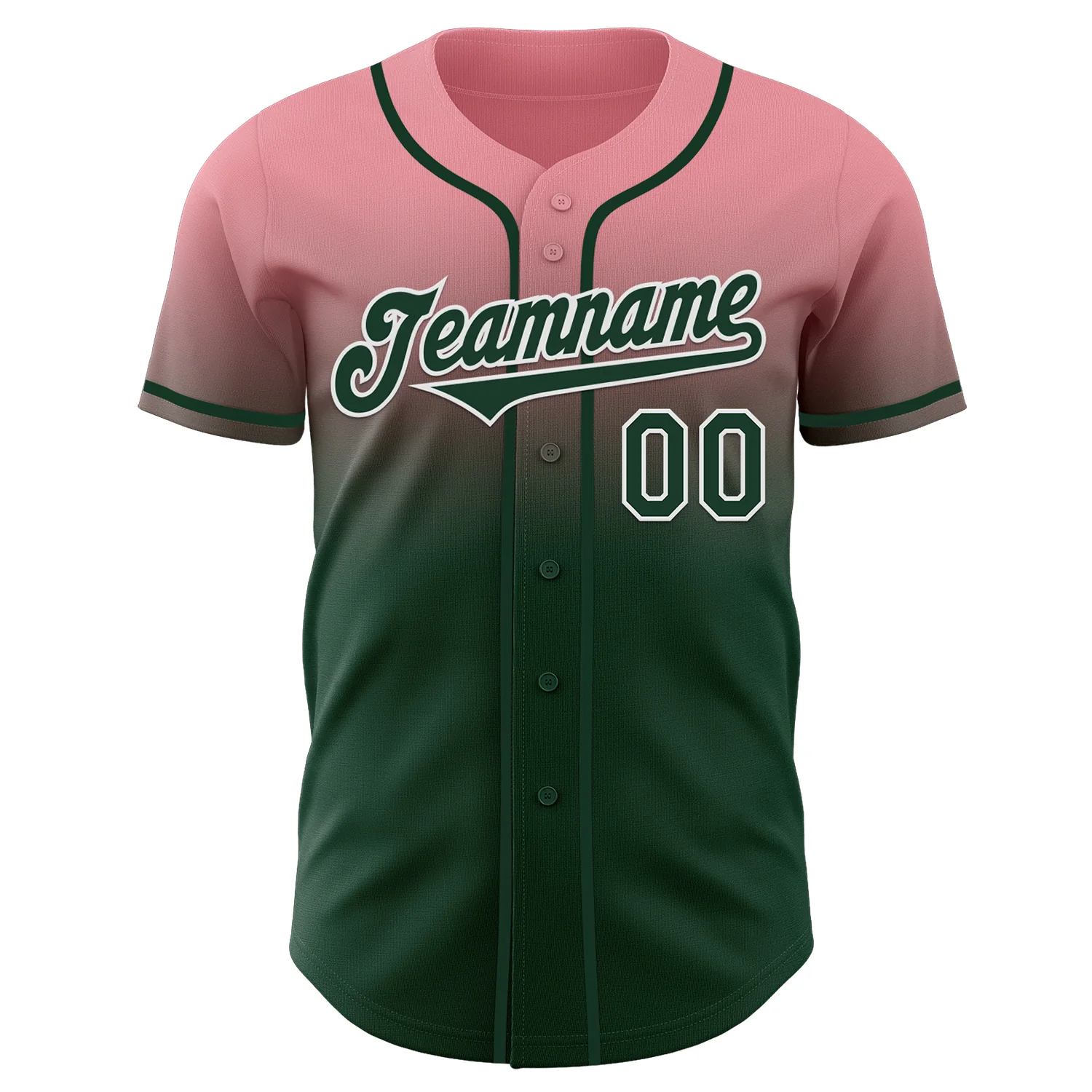 Custom Medium Pink Green-White Authentic Fade Fashion Baseball Jersey