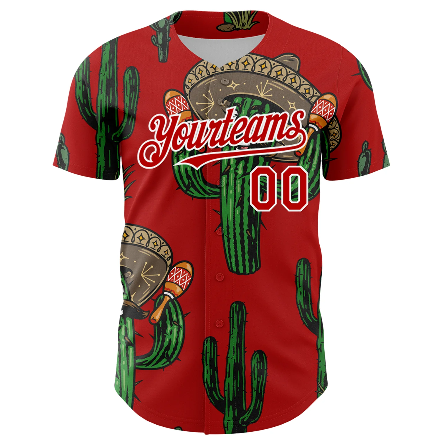 Custom Red White 3D Mexican Cactus Authentic Baseball Jersey