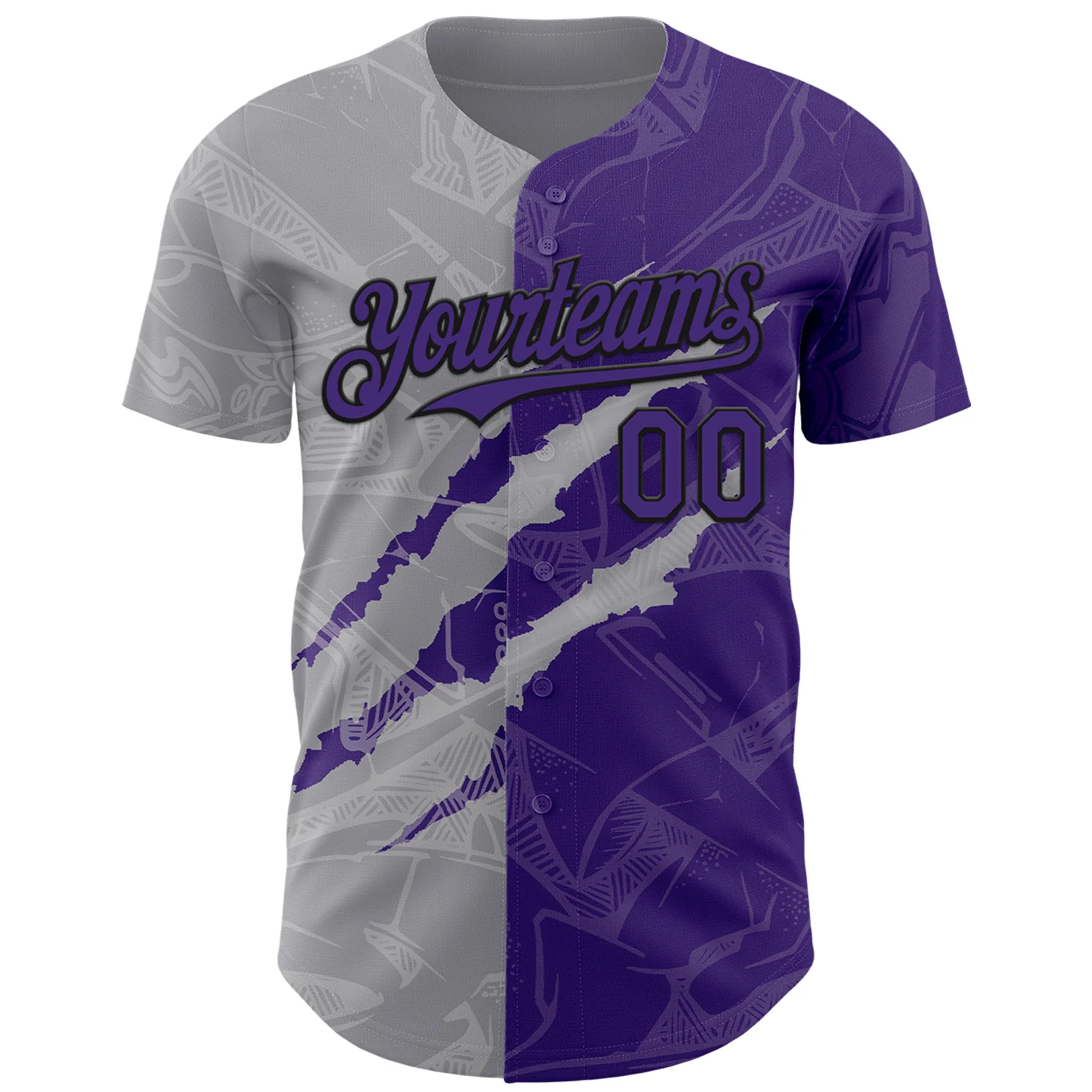 Custom Graffiti Pattern Purple Gray-Black 3D Scratch Authentic Baseball Jersey