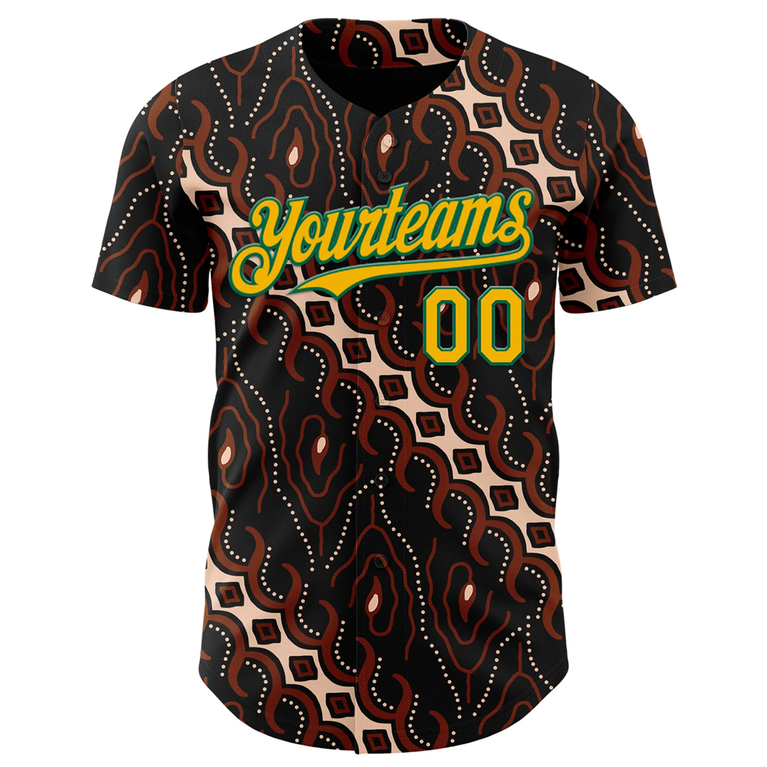 Custom Black Gold Red Cream-Kelly Green 3D Pattern Design Black History Month Abstract Authentic Baseball Jersey