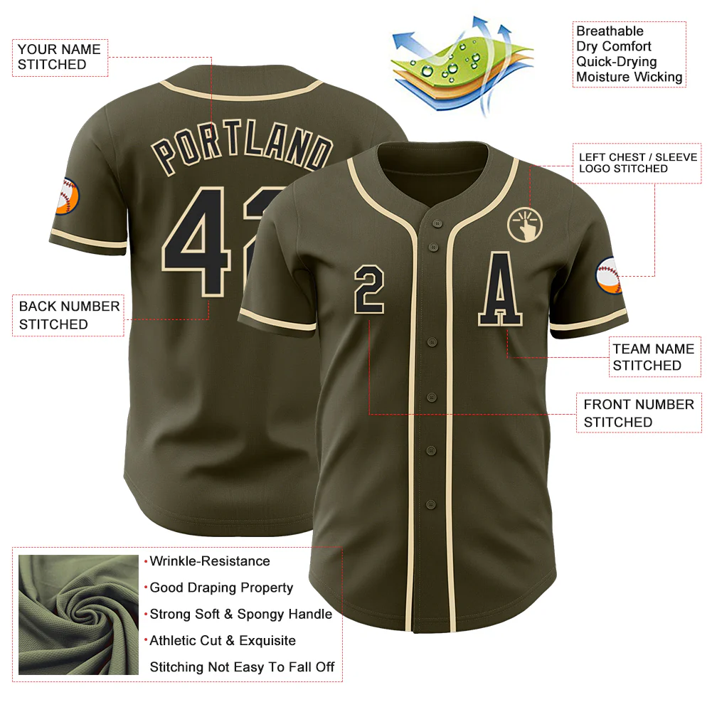 Custom Olive Black-Cream Authentic Salute To Service Baseball Jersey