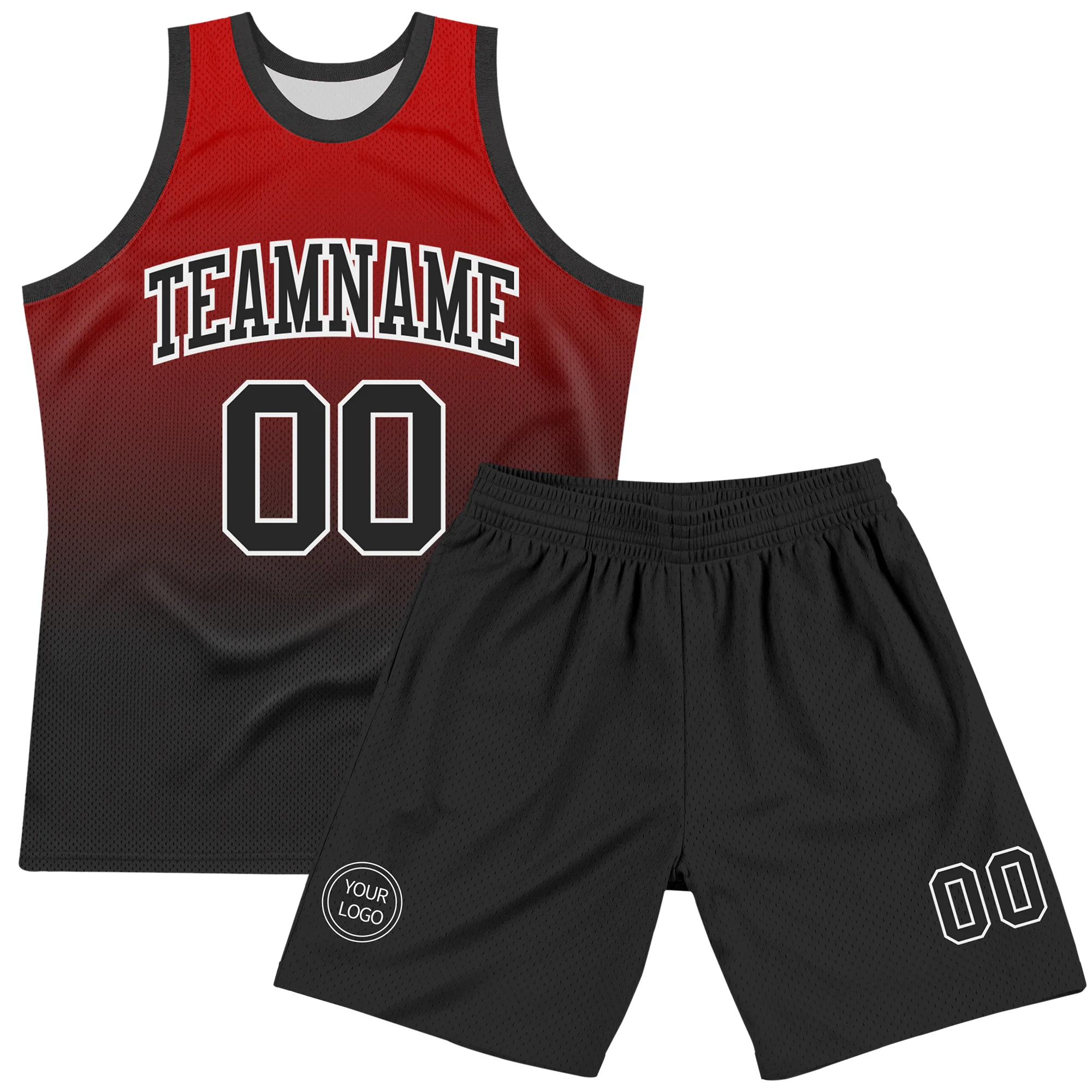 Custom Red Black-White Fade Fashion Round Neck Sublimation Basketball Suit Jersey