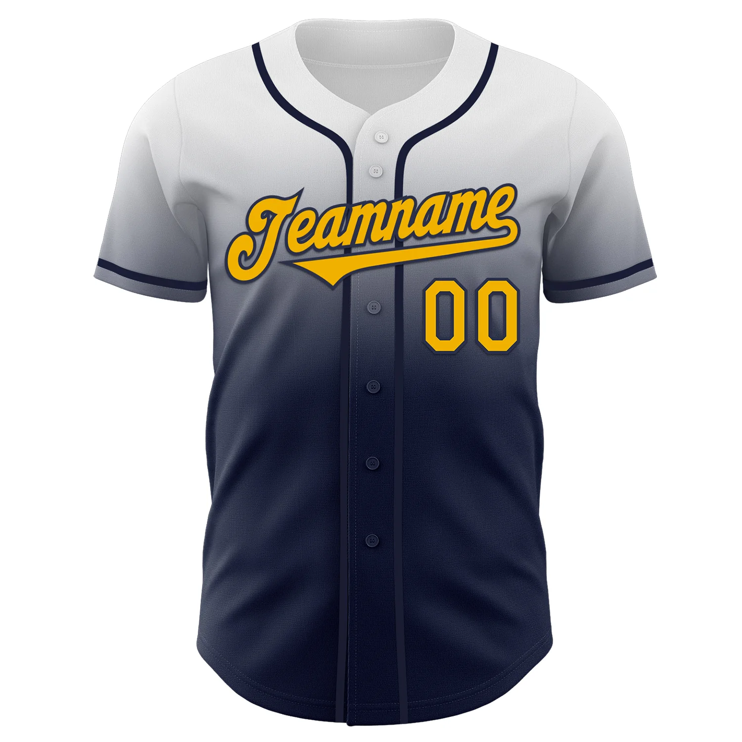 Custom White Gold-Navy Authentic Fade Fashion Baseball Jersey