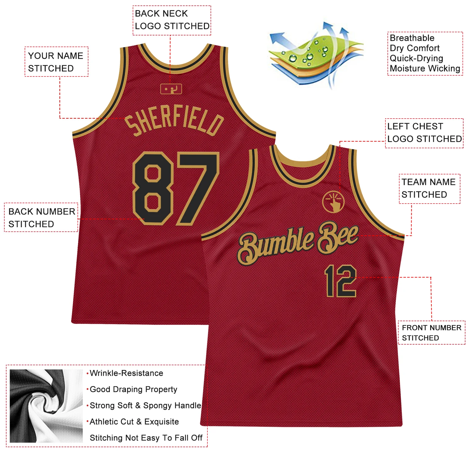Custom Maroon Black-Old Gold Authentic Throwback Basketball Jersey