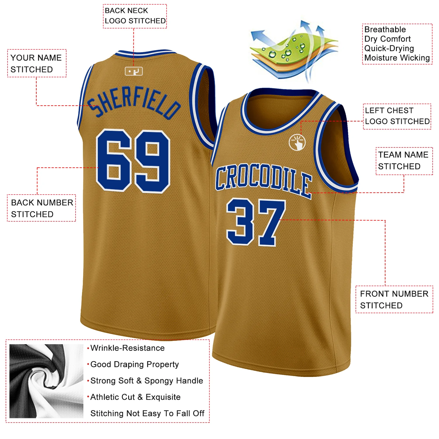 Custom Old Gold Royal-White Authentic Basketball Jersey
