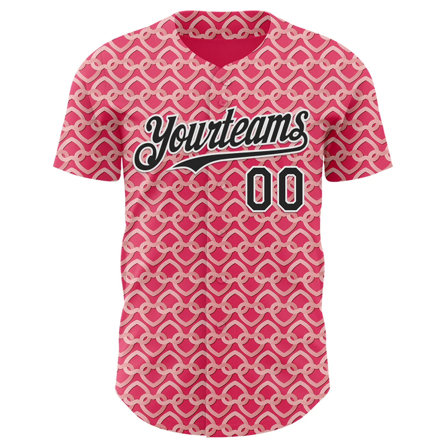 Custom Neon Pink Black-White Valentine's Day Love Heart Authentic Baseball Jersey