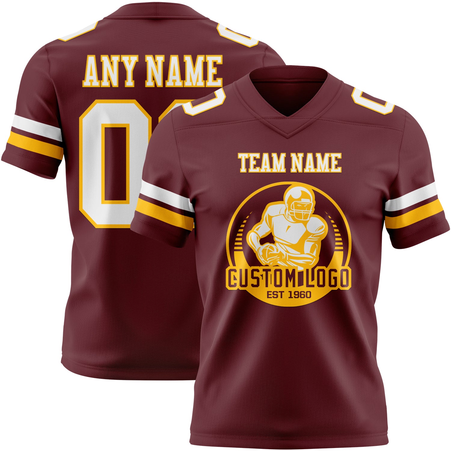 Custom Burgundy White-Gold Authentic Football Jersey