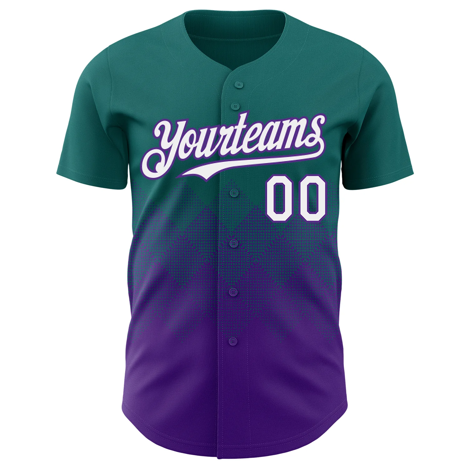 Custom Teal White-Purple 3D Gradient Square Shape Authentic Baseball Jersey