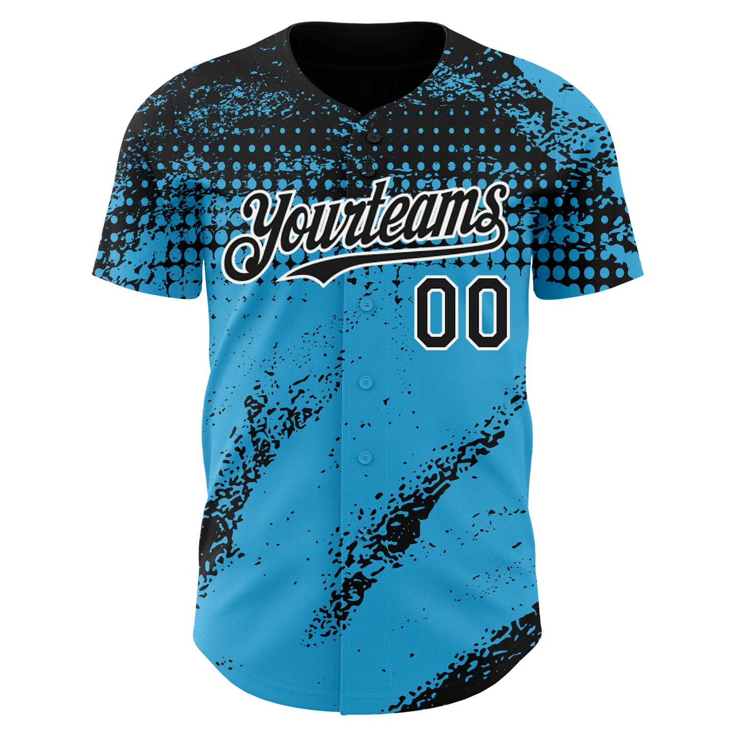 Custom Black Sky Blue-White 3D Pattern Design Splash Grunge Fragment Authentic Baseball Jersey