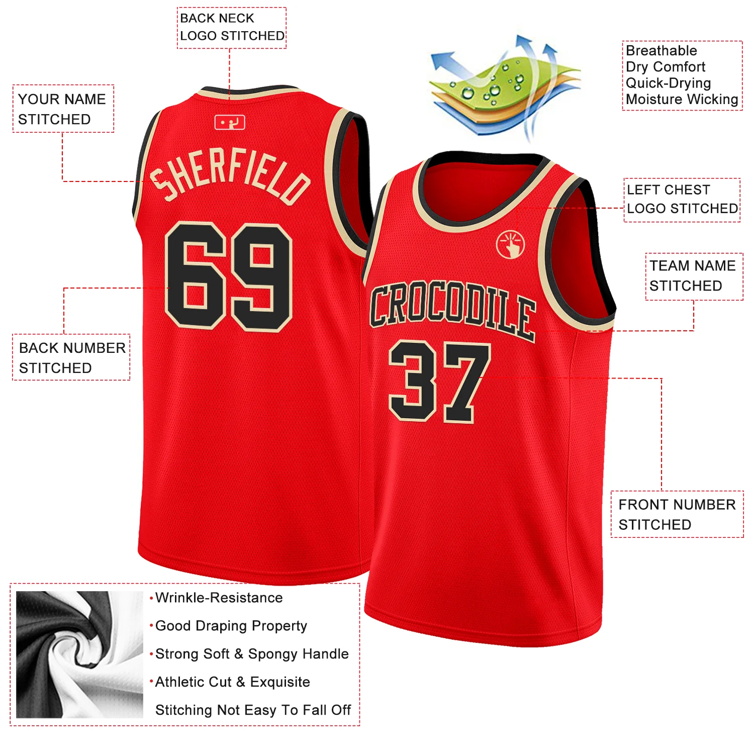 Custom Fire Red Black-Cream Authentic Basketball Jersey