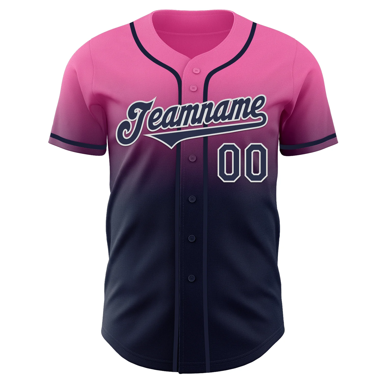 Custom Pink Navy-White Authentic Fade Fashion Baseball Jersey