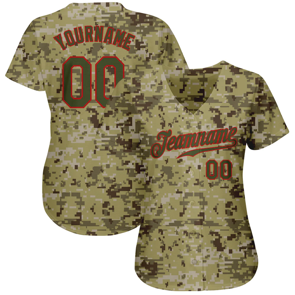 Custom Camo Olive-Red Authentic Salute To Service Baseball Jersey