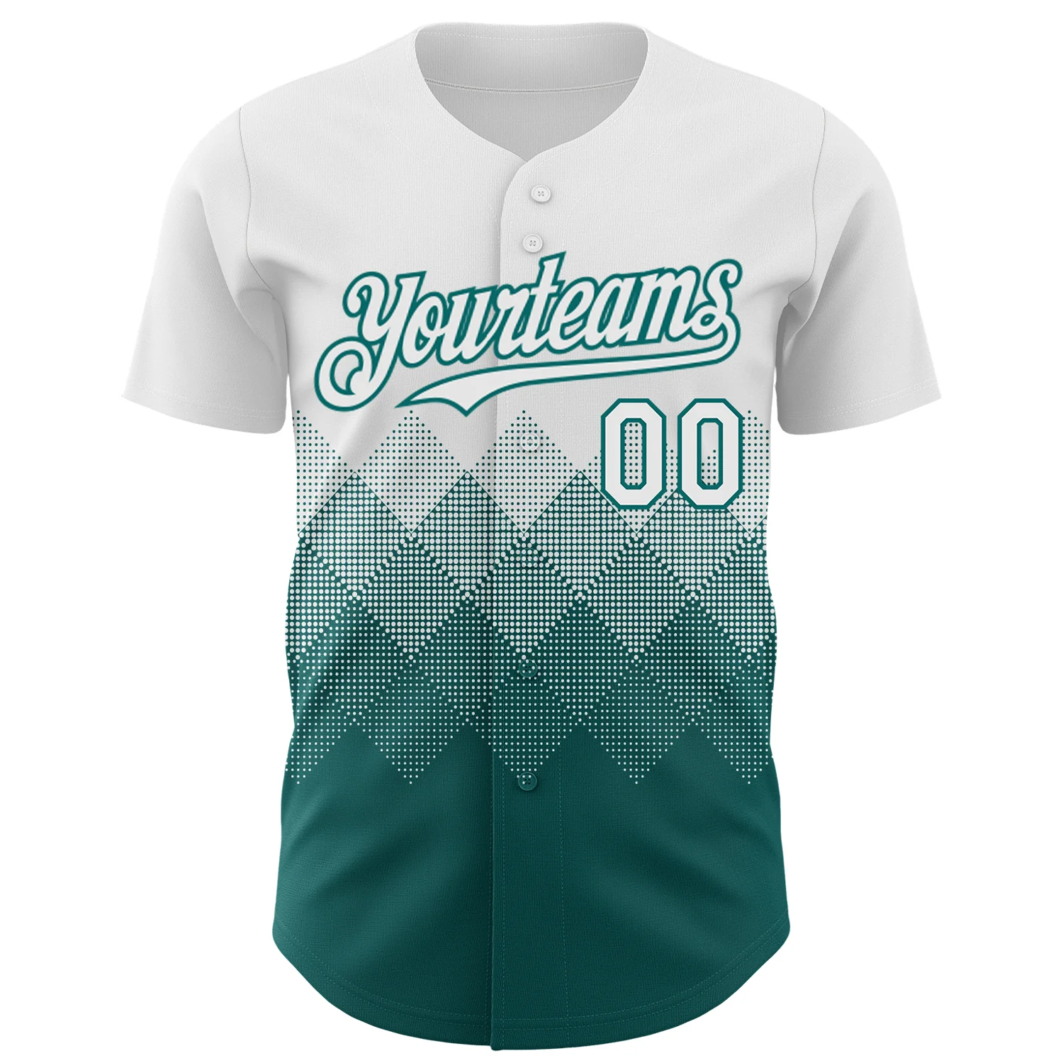 Custom White Teal 3D Gradient Square Shape Authentic Baseball Jersey