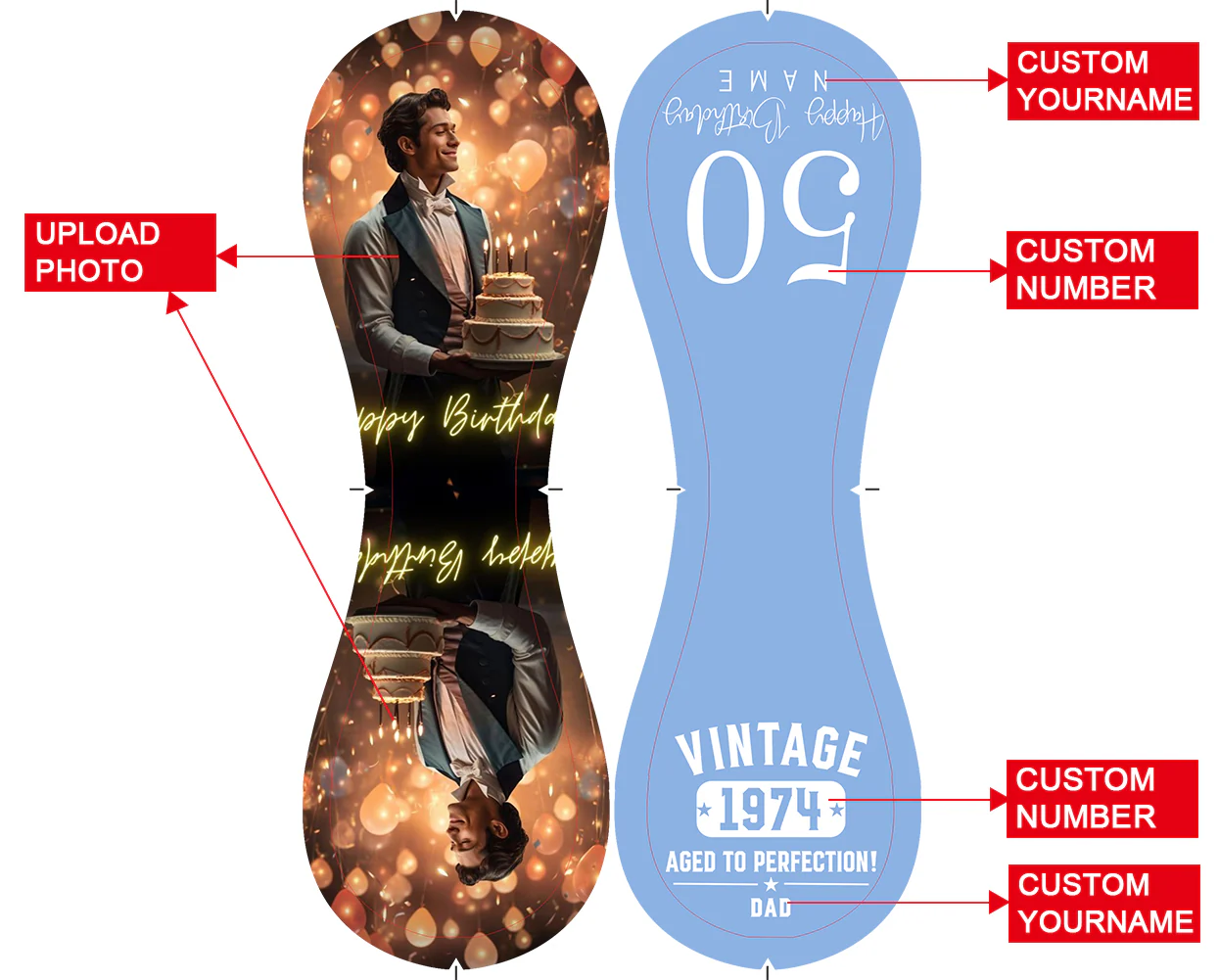 Personalized Dad Grandpa Birthday Name Time Photo Light Blue Baseballs