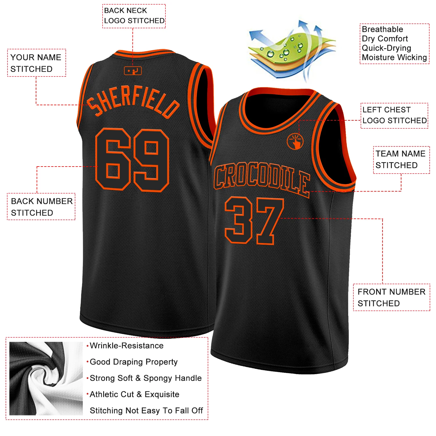 Custom Black Orange Authentic Basketball Jersey