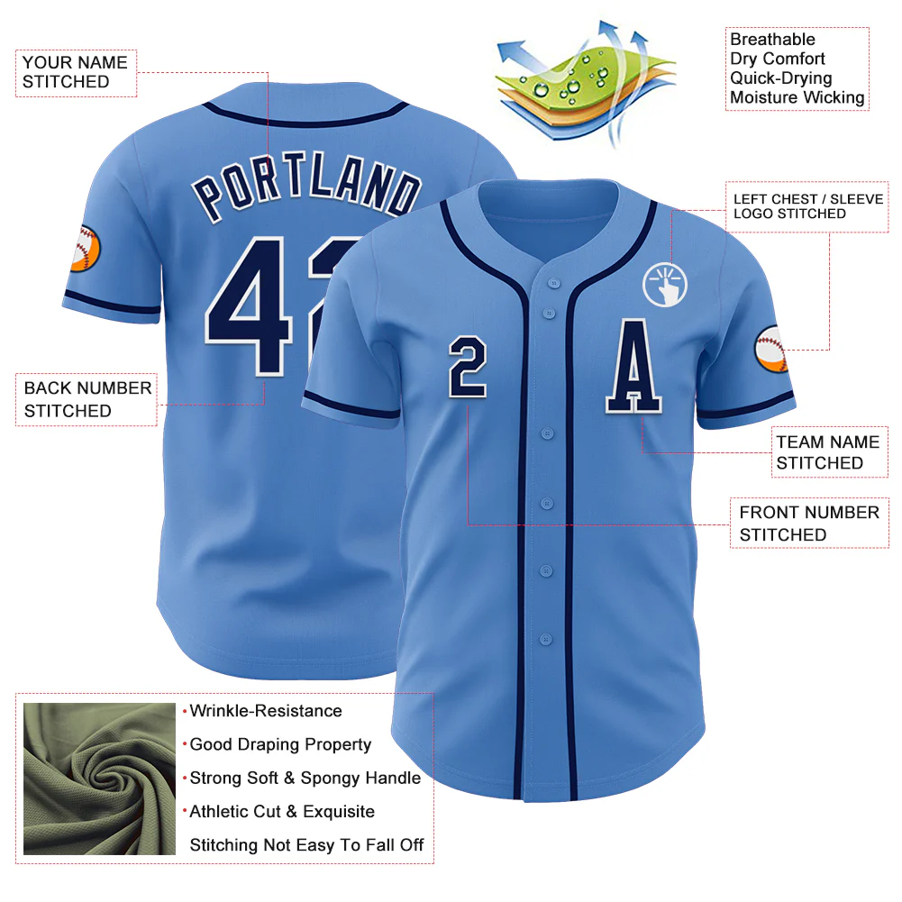 Custom Powder Blue Navy-White Authentic Baseball Jersey
