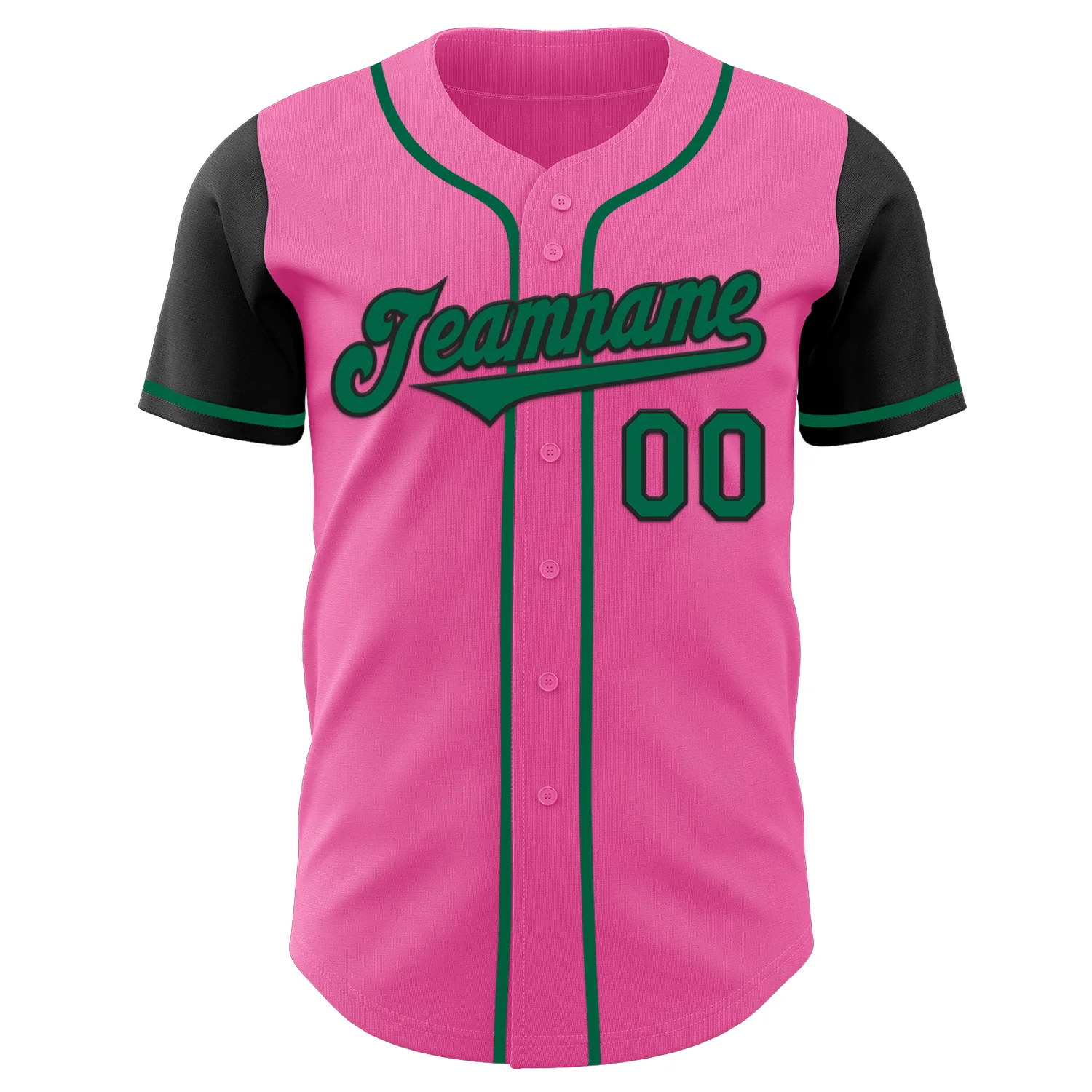 Custom Pink Kelly Green-Black Authentic Two Tone Baseball Jersey