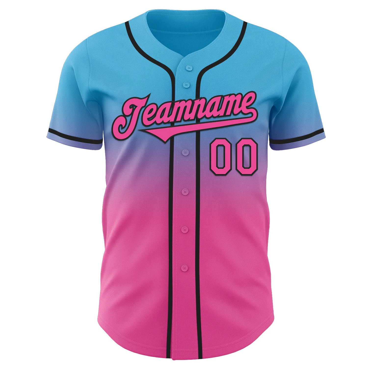Custom Sky Blue Pink-Black Authentic Fade Fashion Baseball Jersey