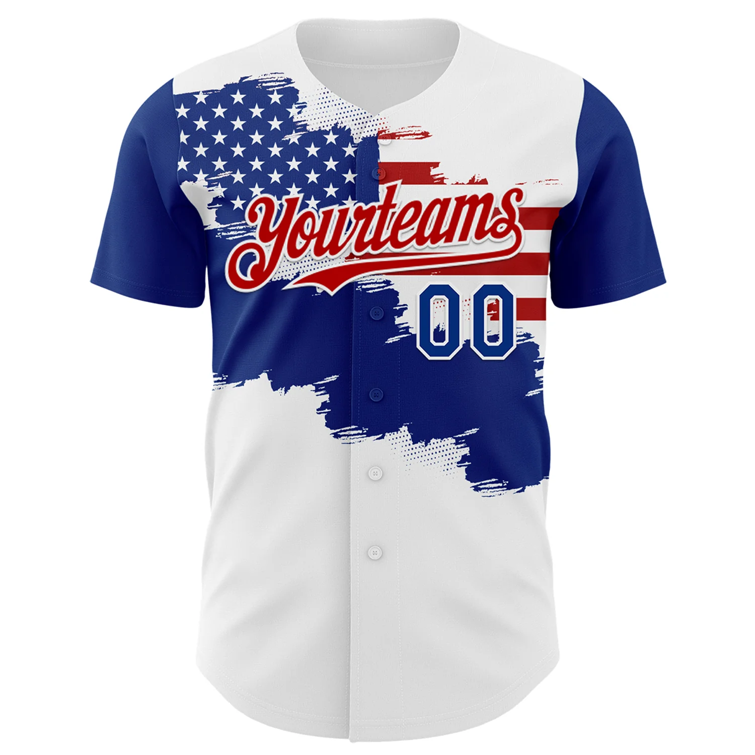 Custom White Royal-Red 3D American Flag Authentic Baseball Jersey