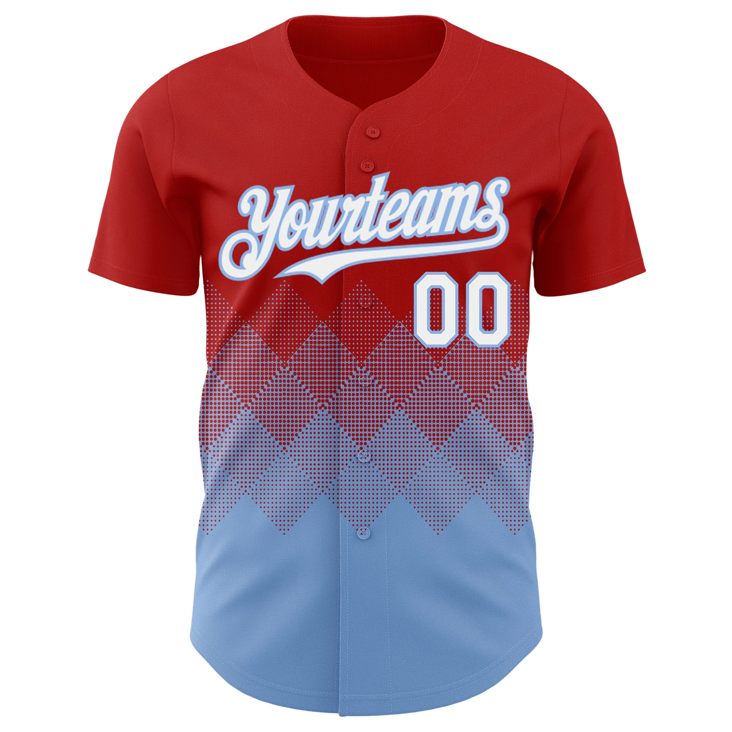 Custom Red White-Light Blue 3D Gradient Square Shape Authentic Baseball Jersey