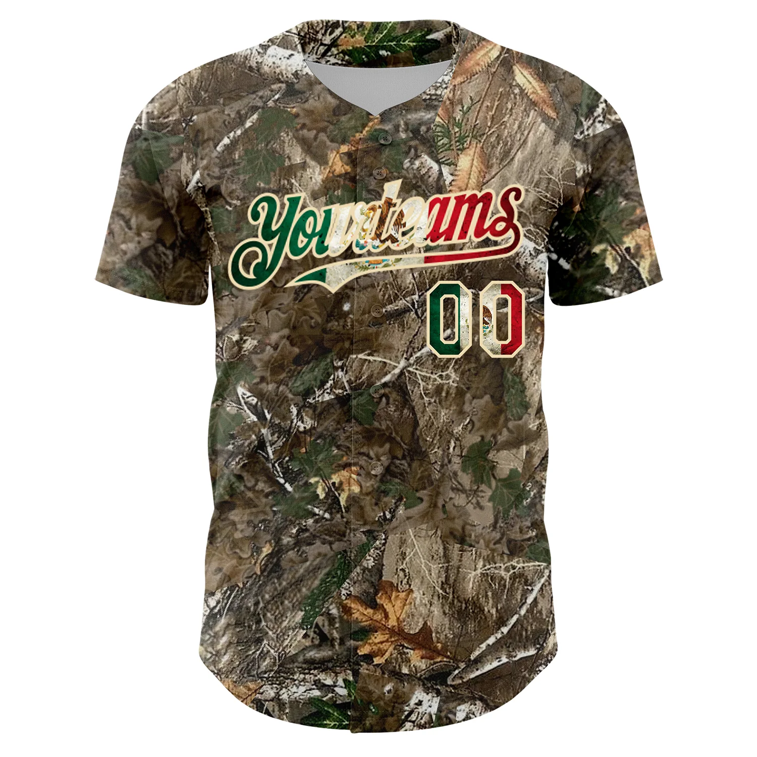 Custom Camo Vintage Mexican Flag-Cream 3D Woodland Camo Authentic Salute To Service Baseball Jersey