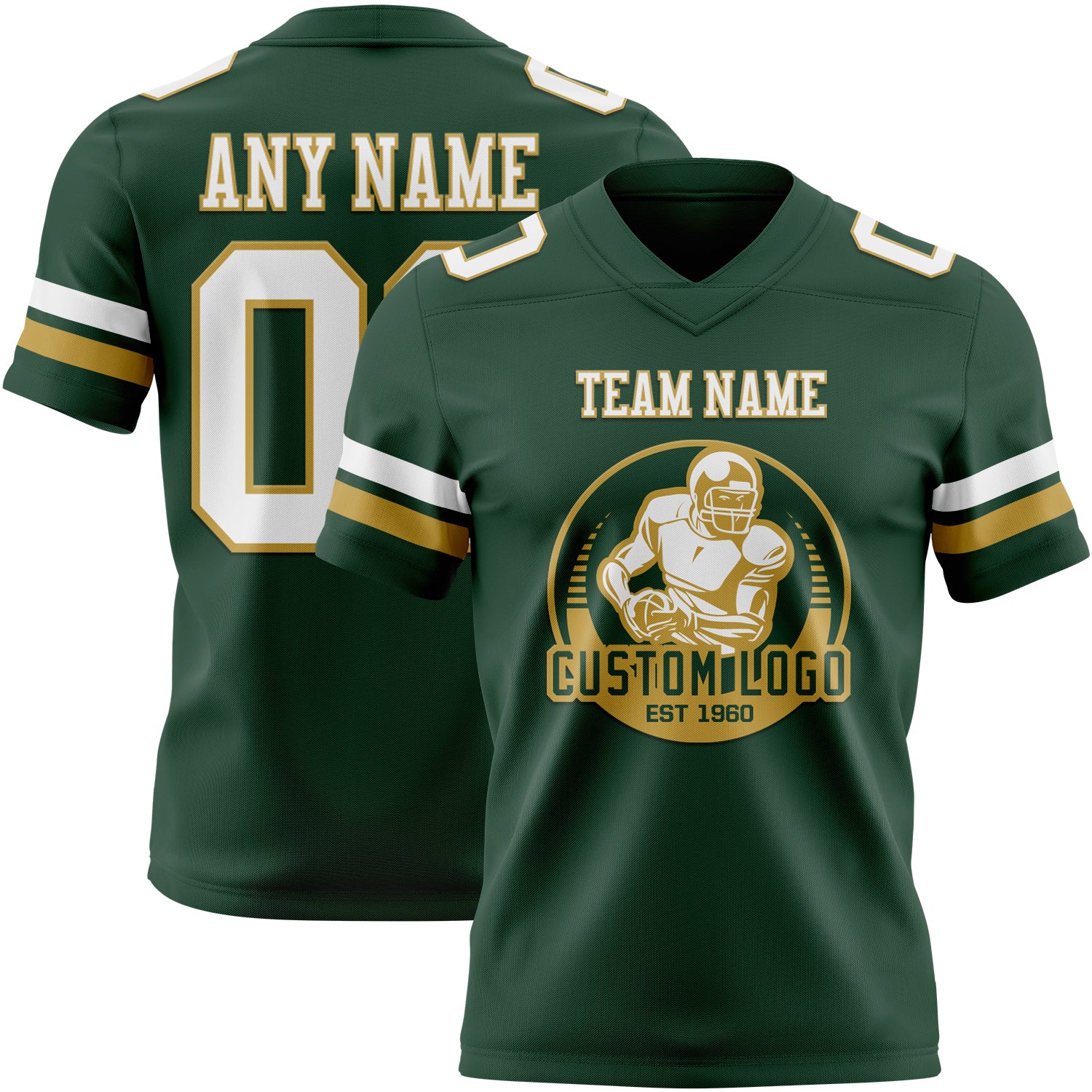 Custom Green White-Old Gold Authentic Football Jersey