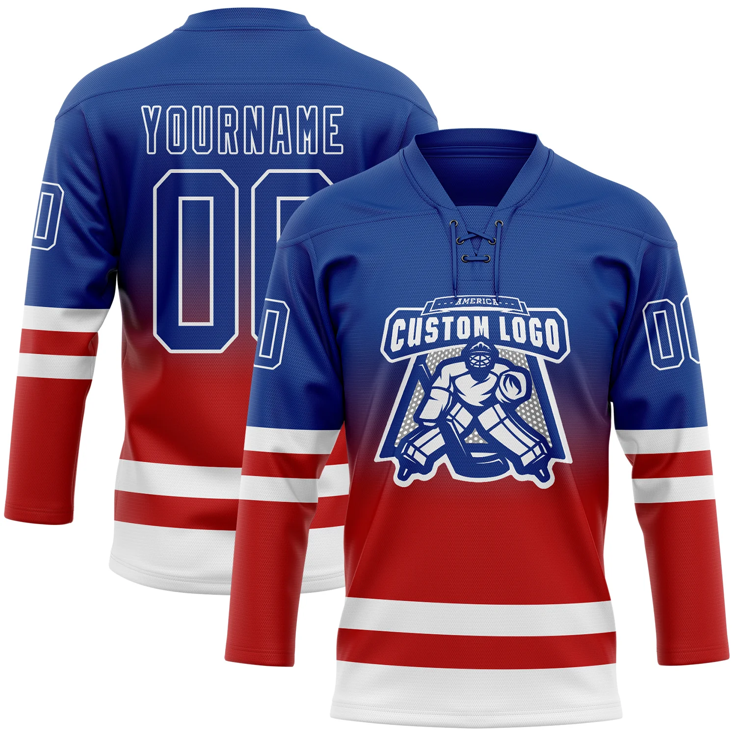 Custom Royal Red-White Fade Fashion Hockey Lace Neck Jersey