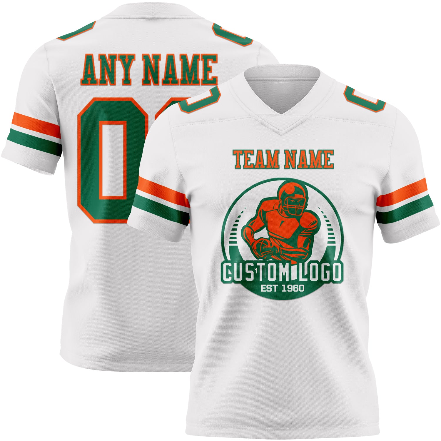 Custom White Kelly Green-Orange Authentic Football Jersey