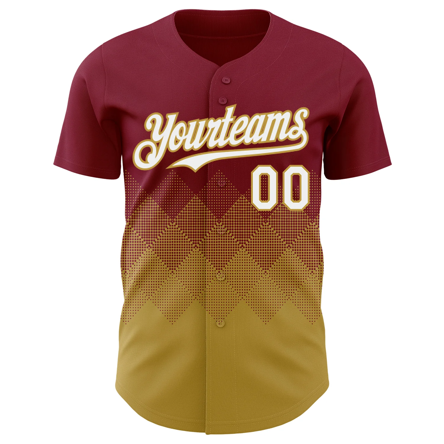 Custom Crimson White-Old Gold 3D Gradient Square Shape Authentic Baseball Jersey