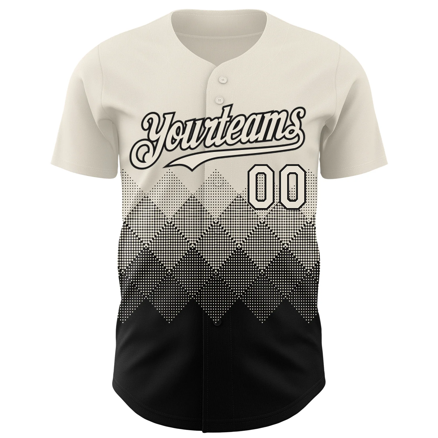 Custom Cream Black 3D Gradient Square Shape Authentic Baseball Jersey