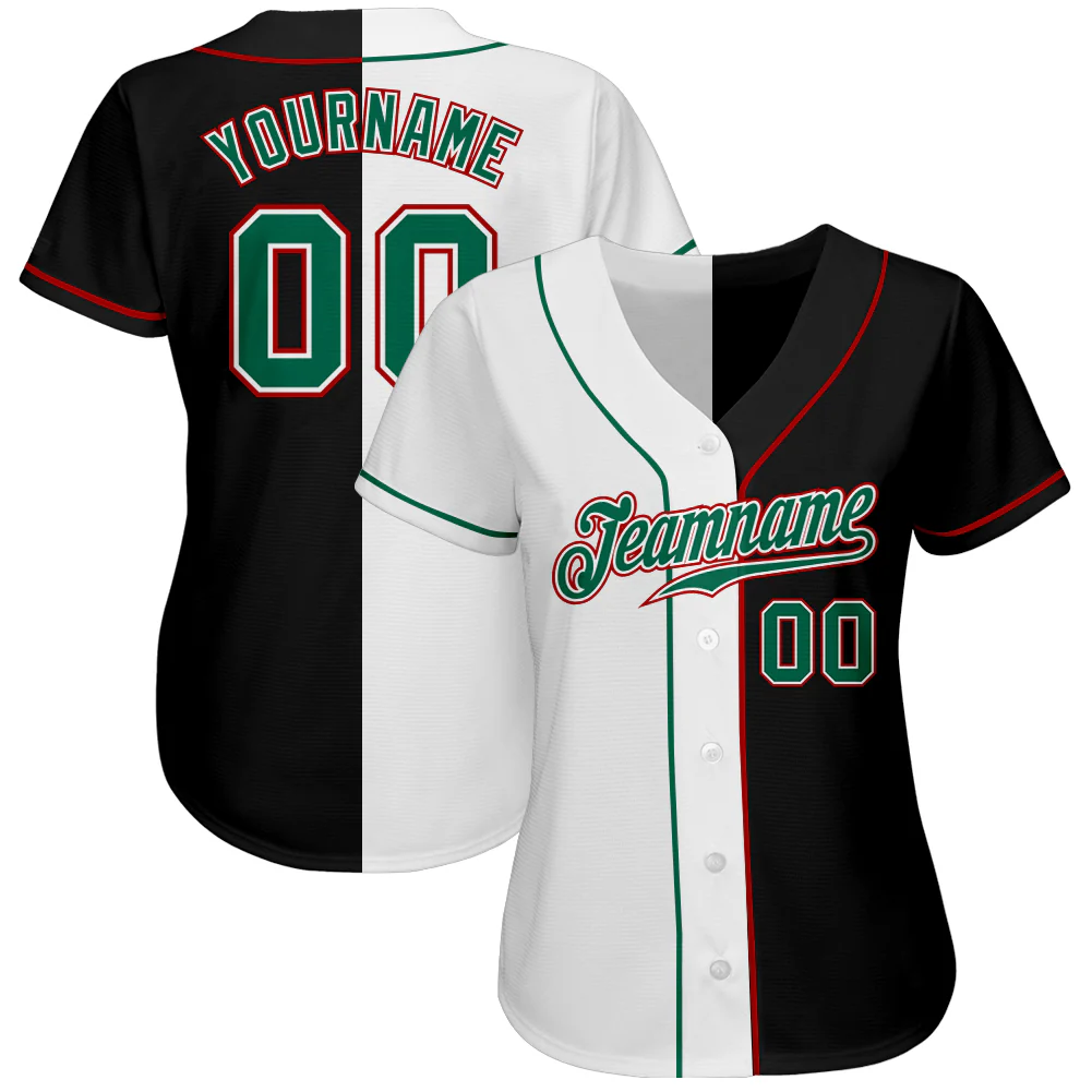 Custom Black Kelly Green-White Authentic Split Fashion Baseball Jersey