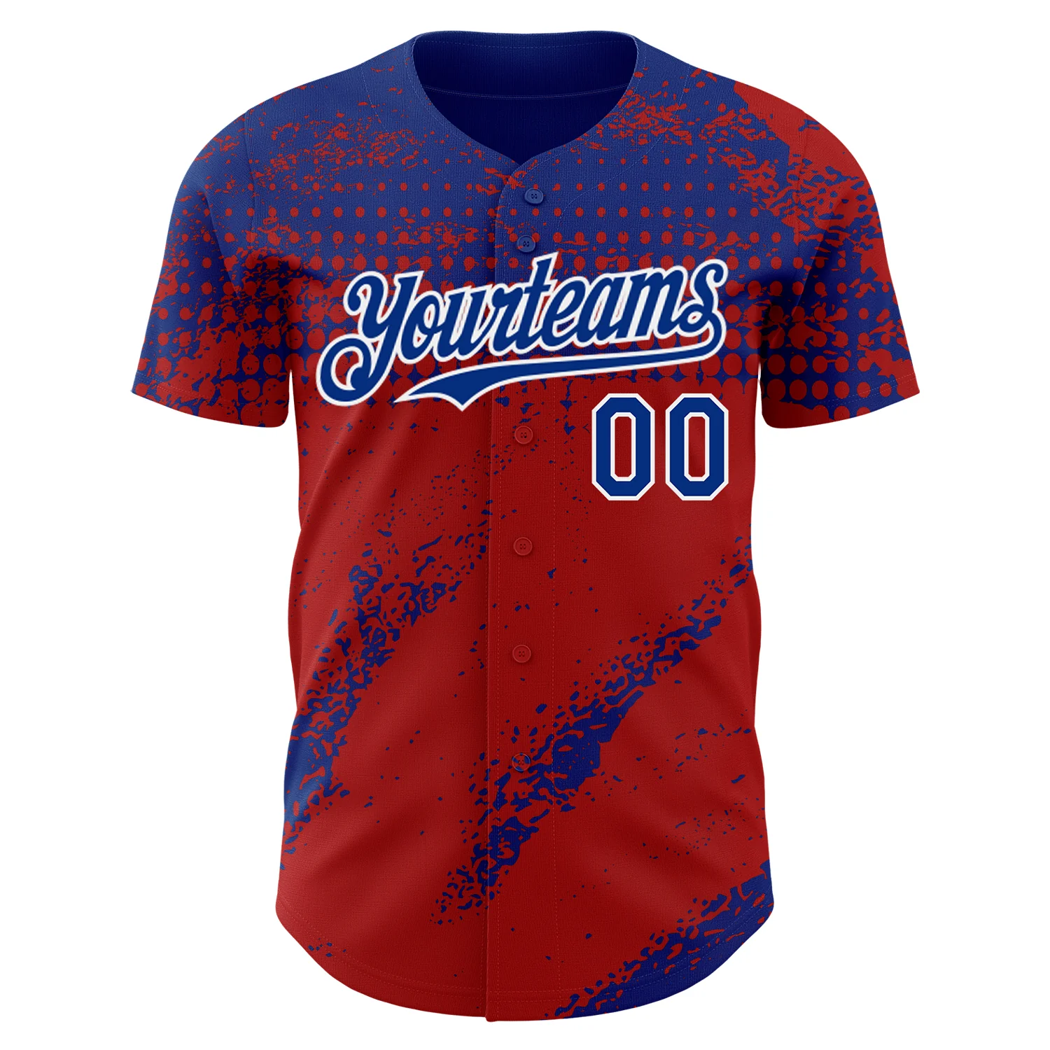 Custom Royal Red-White 3D Pattern Design Splash Grunge Fragment Authentic Baseball Jersey