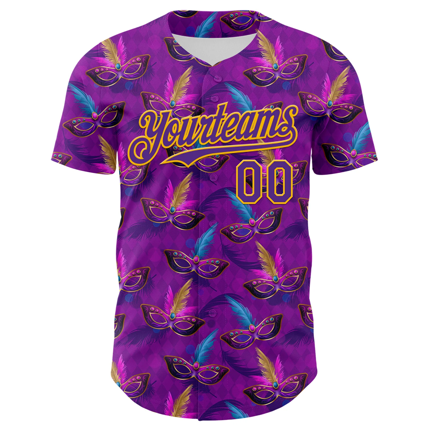 Custom Purple Gold 3D Pattern Design Mardi Gras Shrove Tuesday Authentic Baseball Jersey
