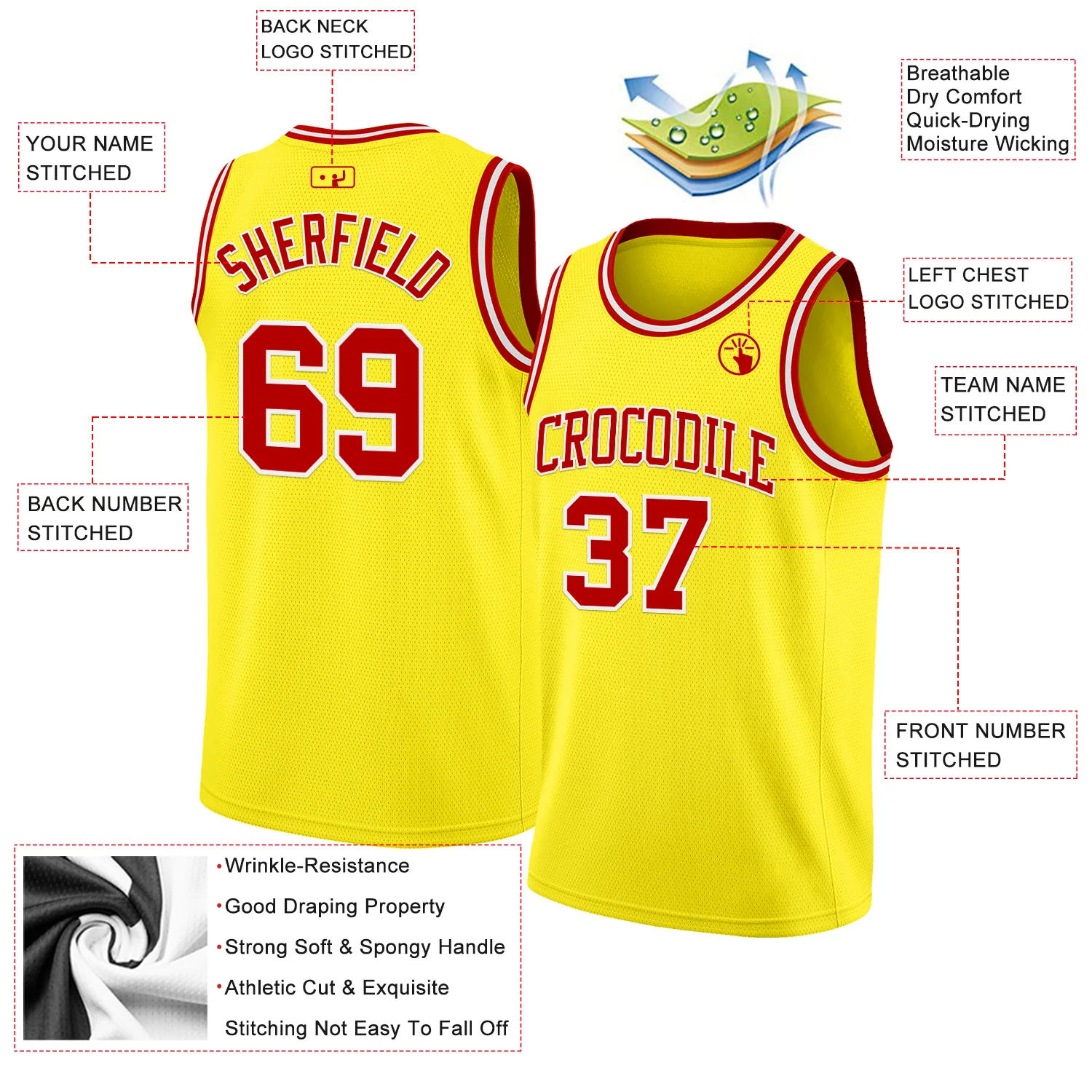 Custom Light Yellow Red-White Authentic Basketball Jersey