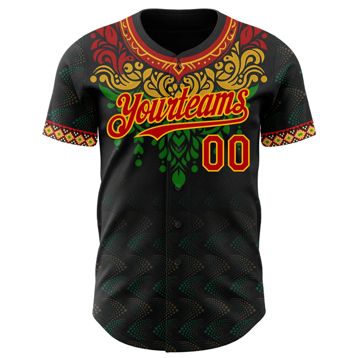 Custom Black Red Gold-Green 3D Pattern Design Black History Month Africa Tribal Authentic Baseball Jersey