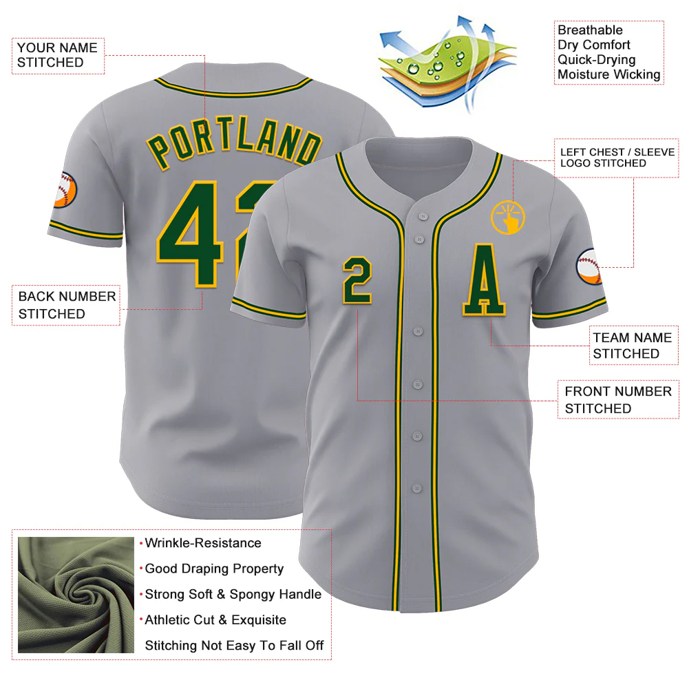 Custom Gray Green-Gold Authentic Baseball Jersey