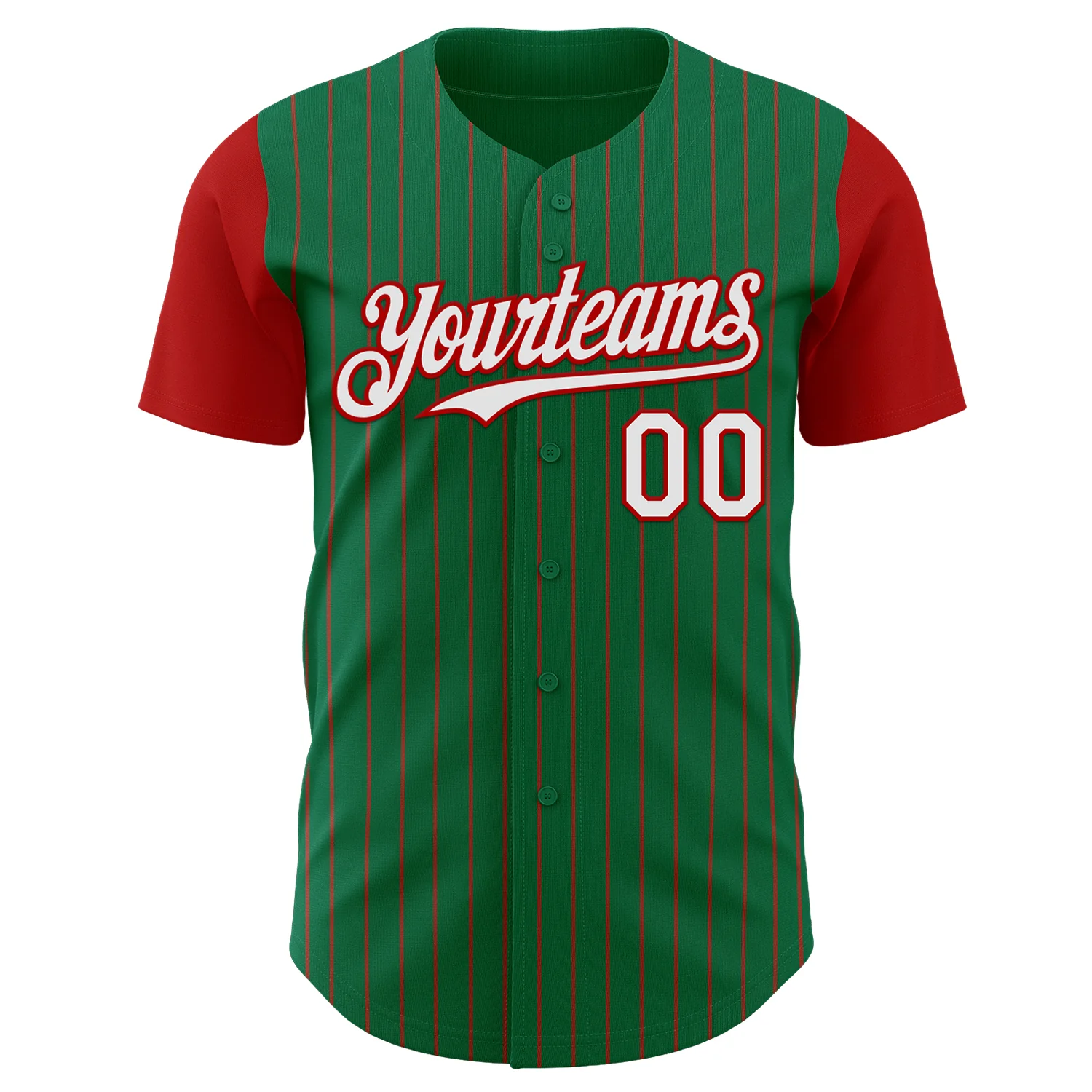 Custom Kelly Green Red Pinstripe White Authentic Two Tone Baseball Jersey