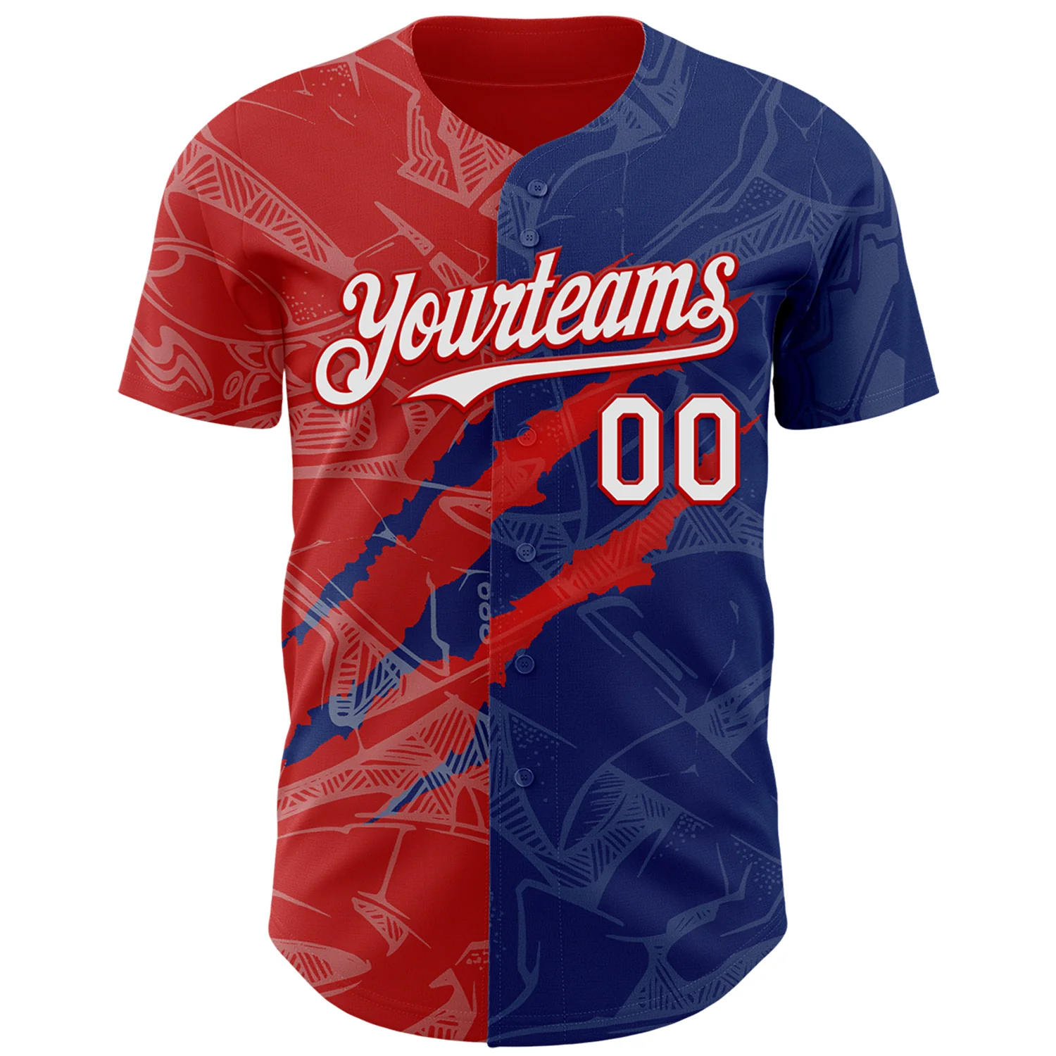 Custom Graffiti Pattern White Royal-Red 3D Scratch Authentic Baseball Jersey