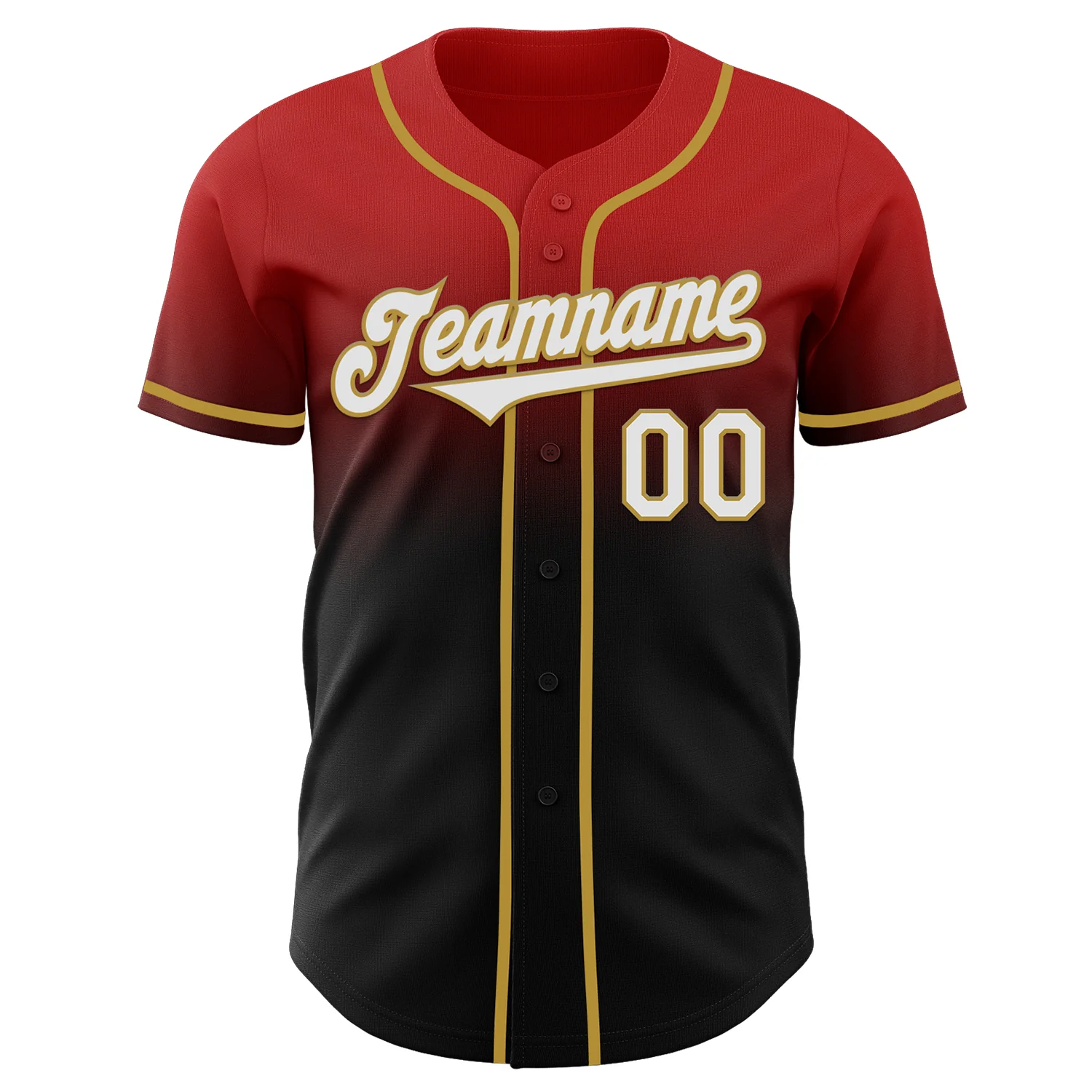 Custom Red Black-Old Gold Authentic Fade Fashion Baseball Jersey
