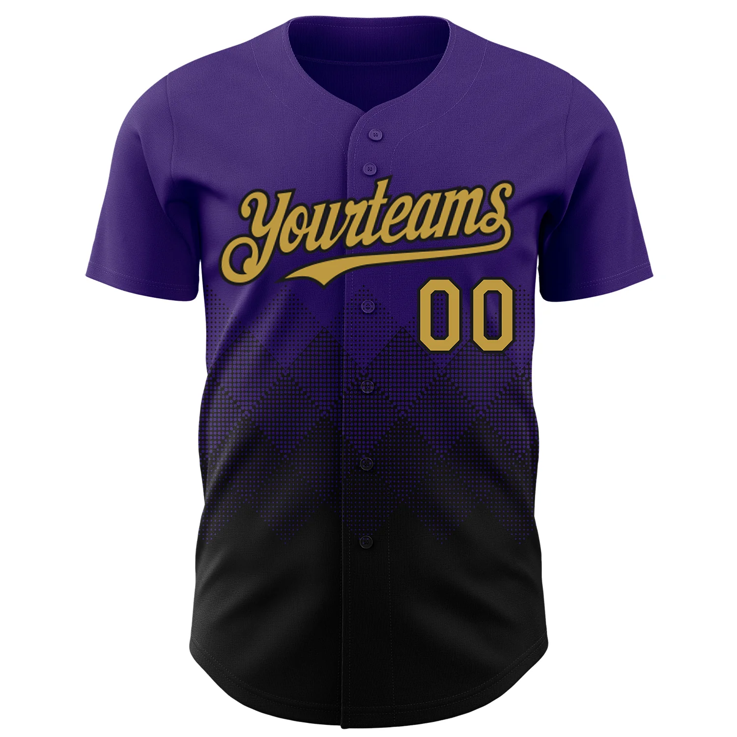 Custom Purple Old Gold-Black 3D Gradient Square Shape Authentic Baseball Jersey