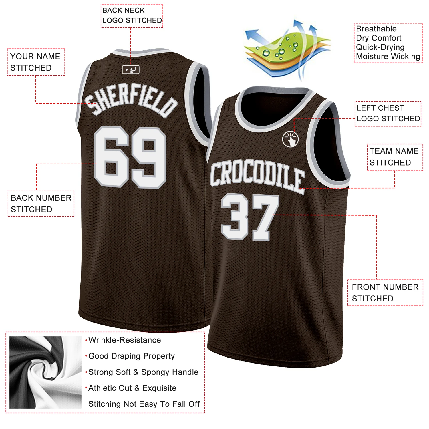 Custom Brown White-Gray Authentic Basketball Jersey