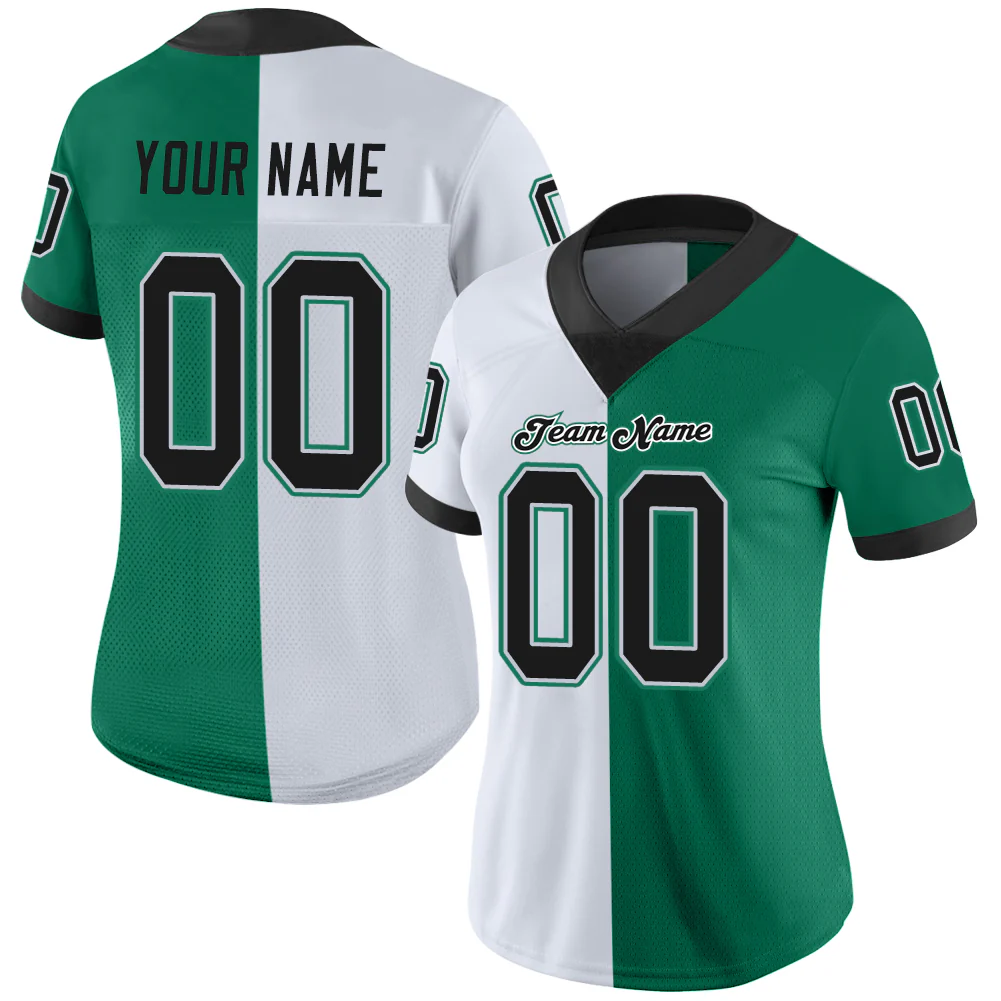 Custom Kelly Green Black-White Split Fashion Football Jersey