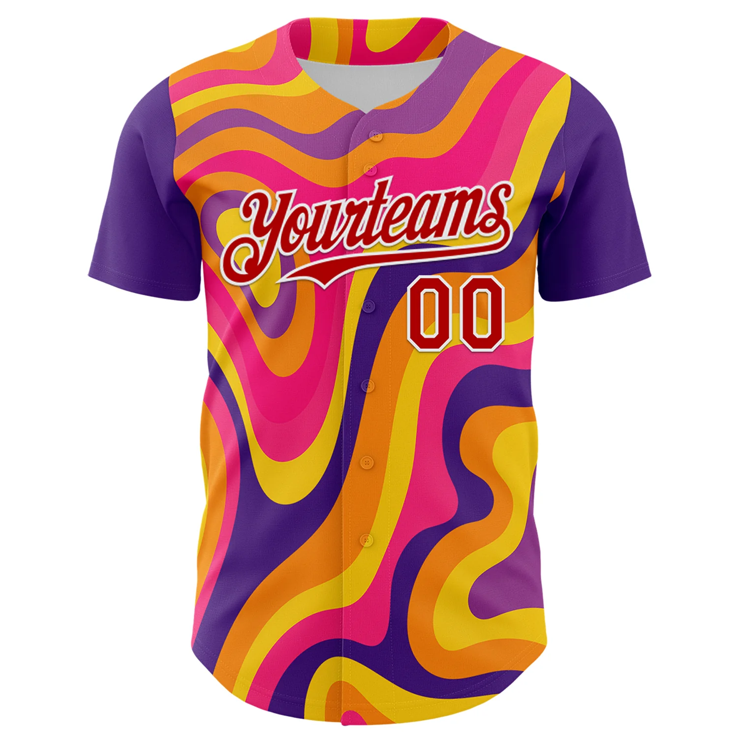Custom Purple Red-White 3D Pattern Design Rave Party Marble Lava Authentic Baseball Jersey