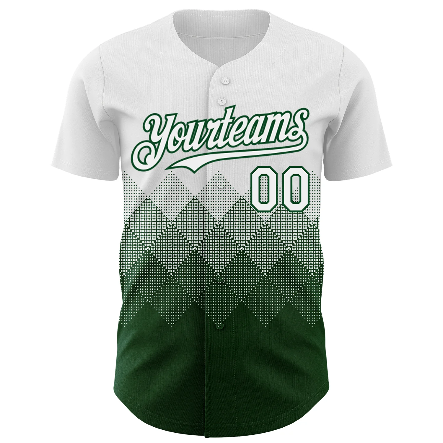 Custom White Green 3D Gradient Square Shape Authentic Baseball Jersey