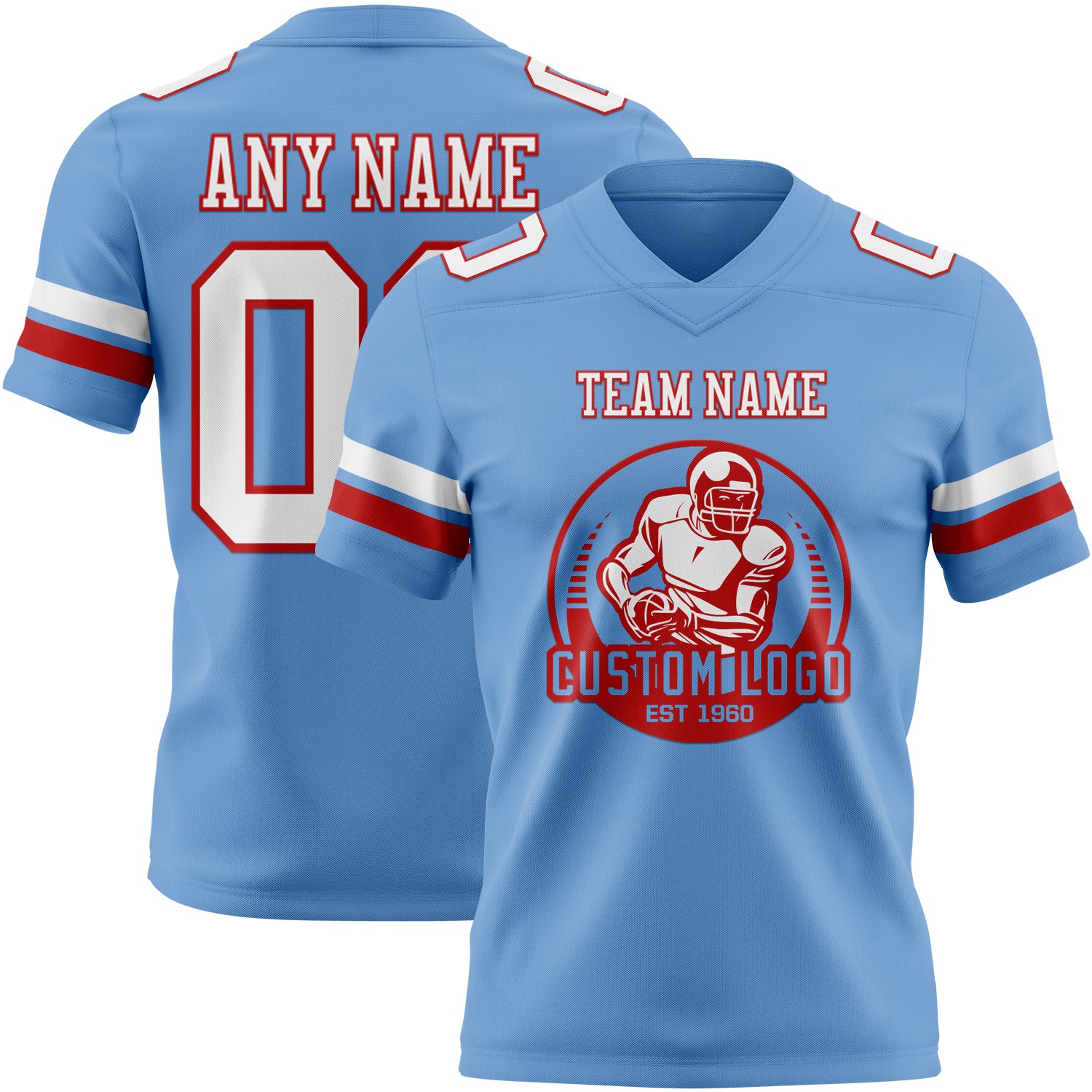 Custom Light Blue White-Red Authentic Football Jersey