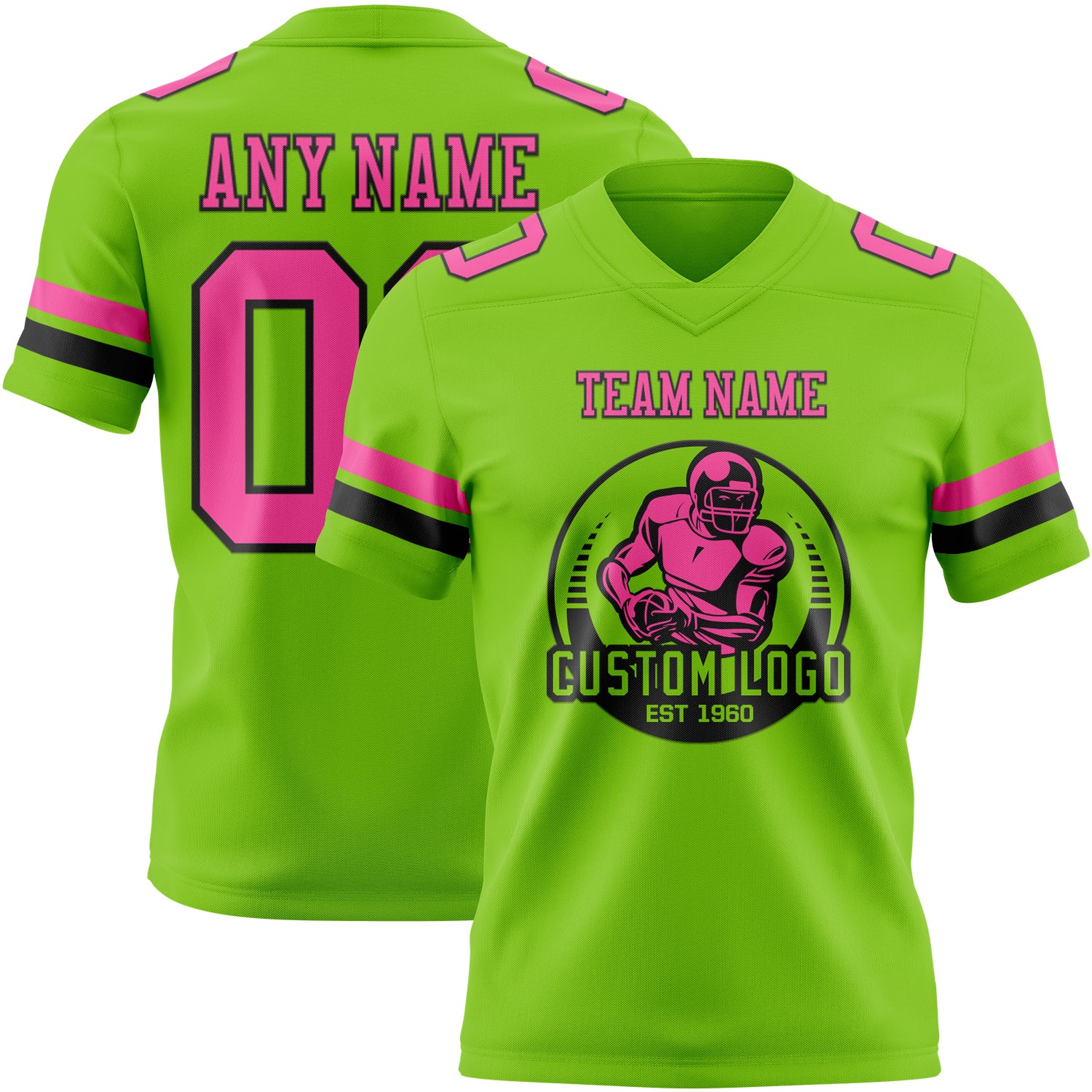 Custom Neon Green Pink-Black Authentic Football Jersey