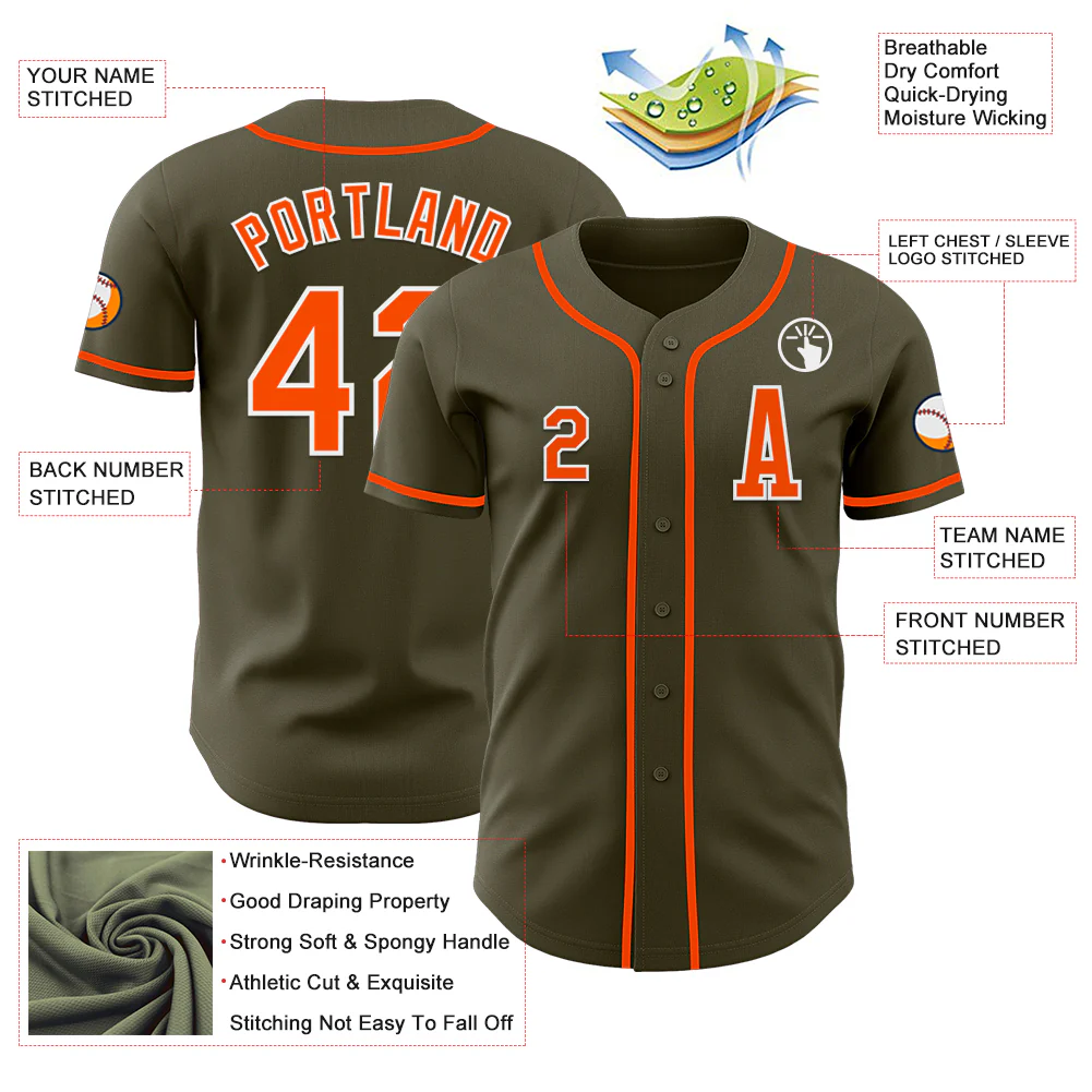 Custom Olive Orange-White Authentic Salute To Service Baseball Jersey