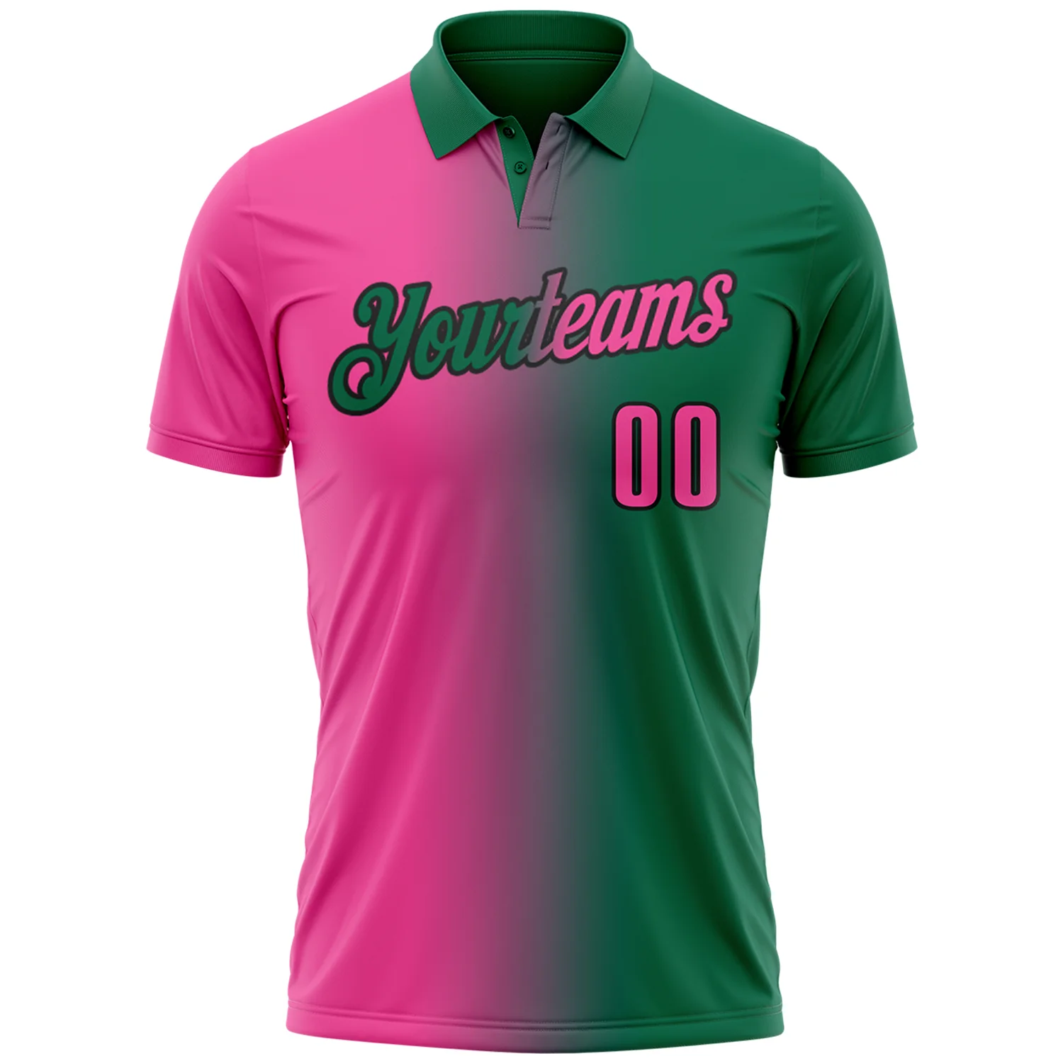 Custom Kelly Green Pink-Black 3D Gradient Fashion Performance Polo Shirt