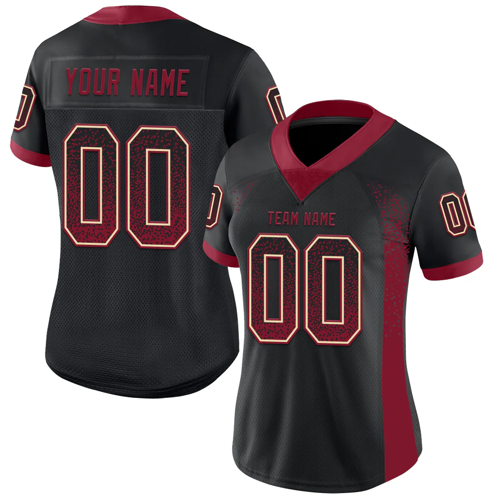 Custom Black Crimson-Cream Drift Fashion Football Jersey