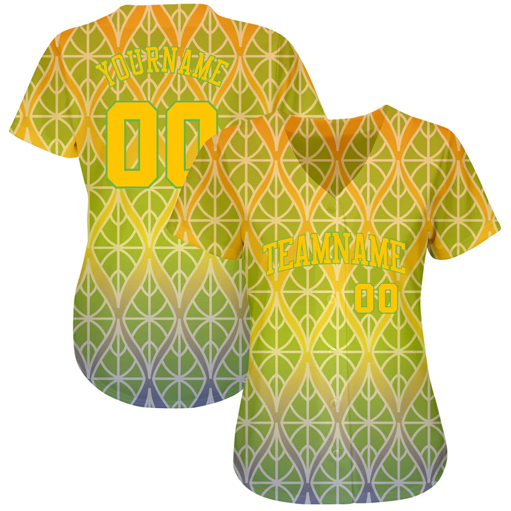 Custom Green Gold-Neon Green 3D Pattern Design Authentic Baseball Jersey